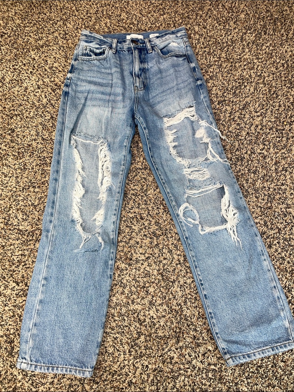 KanCan Light Blue High Waisted Straight Jeans Destroyed Shredded Size 25 | EUC